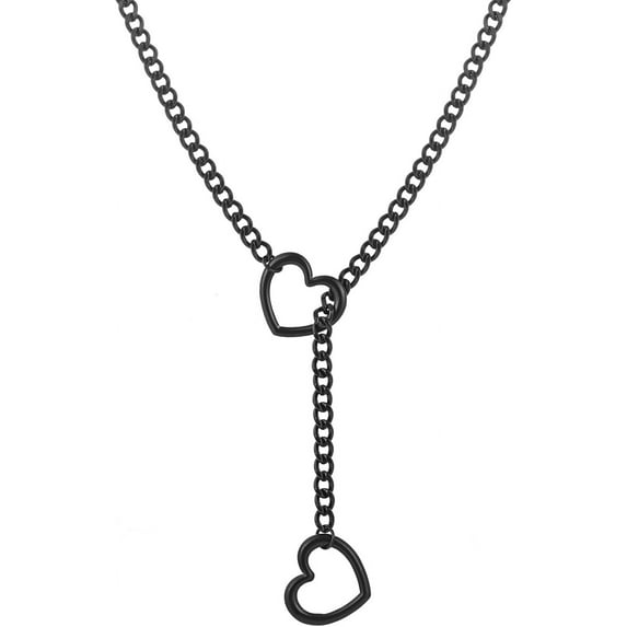 Heart Slip Chain Necklaces for Women,Stainless Steel O-Ring Adjustable Lariat Heart Y-Necklace,Punk Cuban Choker Necklace for women