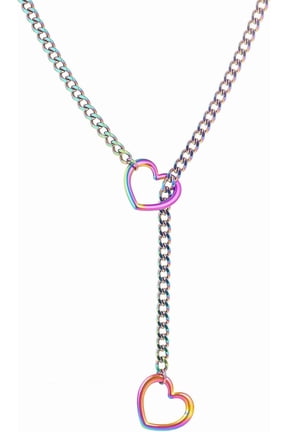Heart Slip Chain Necklaces for Women,Stainless Steel O-Ring Adjustable Lariat Heart Y-Necklace,Punk Cuban Choker Necklace for women