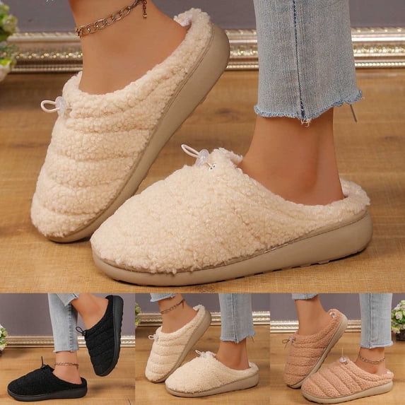 Heart Slippers For Women Fuzzy House On Indoor Outdoor Bedroom Furry Lined Ladies Comfy Memory Foam Female Home Shoes Anti-Skid Rubber Hard Sole White 46