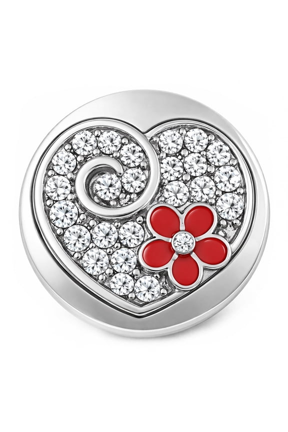Heart Snap Jewelry Ginger Charm 18MM Red Rhinestone Flower Button for DIY Interchangeable, Customizable Jewelry Accessories