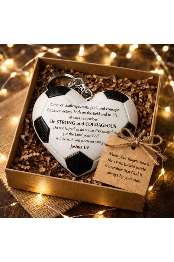 Heart Soccer Keychain, Faith In The Game 2D Flat Soccer Ball Keyring, Durable Sports Accessory For Soccer Players, Coaches, Fans And Motivational Gifting
