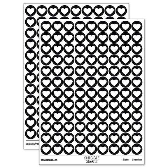Heart Solid 200+ Round Stickers - Black - Matte Finish - 0.50" Size