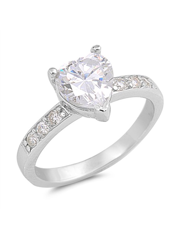 Heart Solitaire Clear CZ Promise Ring .925 Sterling Silver Band White Jewelry Female Size 9