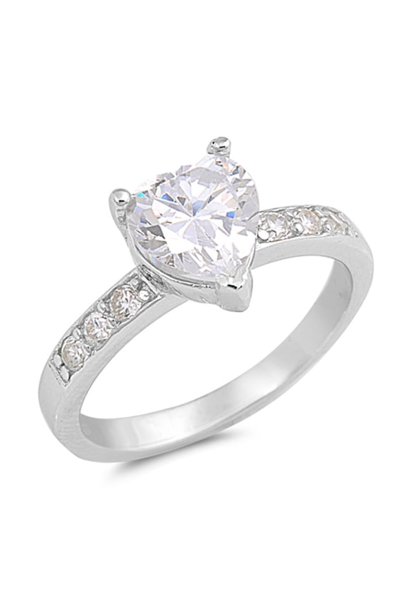 Heart Solitaire Clear CZ Promise Ring .925 Sterling Silver Band White Jewelry Female Size 9