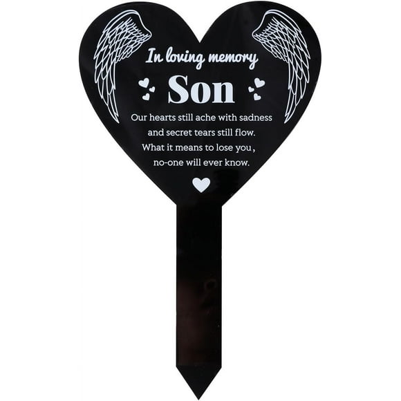 Heart Son Garden Stake Memorial Remembrance Plaque for Cemetery Acrylic Grave Stake Waterproof Sympathy Garden Plaque for Yard Grave Cemetery