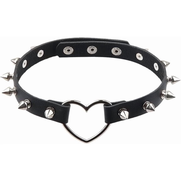 Heart Spiked Studded Rivets Choker Collar Love PU Leather Gothic Necklace for Women Punk Rock Alloy Hollow Cosplay Goth Jewelry Chain Decorations for Women Party (Black) diy
