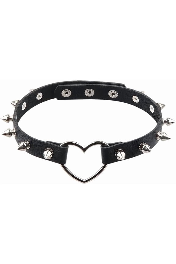Heart Spiked Studded Rivets Choker Collar Love PU Leather Gothic Necklace for Women Punk Rock Alloy Hollow Cosplay Goth Jewelry Chain Decorations for Women Party (Black) diy