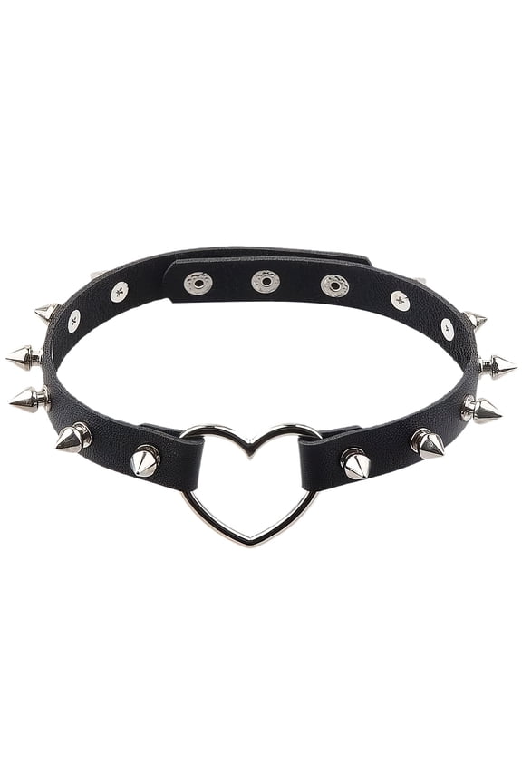 Heart Spiked Studded Rivets Choker Collar Love PU Leather Gothic Necklace for Women Punk Rock Alloy Hollow Cosplay Goth Jewelry