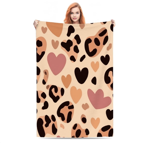 Heart Spots on Beige Background Lightweight Flannel Printed Blanket - Ultra Soft & Warm, All-Season Cozy Plush for Couch, Bed, Office, Camping Nap - Perfect Decorative Gift
