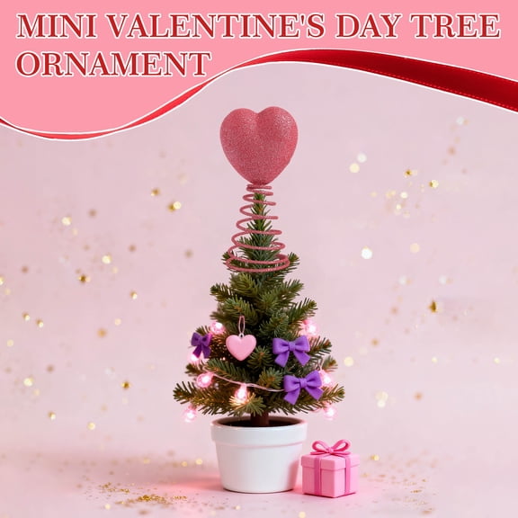 Heart & Spring Tree Top Star Ornaments Set – Romantic Valentine's Day Decor with Red Ribbons and Dynamic Spring-Loaded Heart for Family Celebration and Holiday Festivities