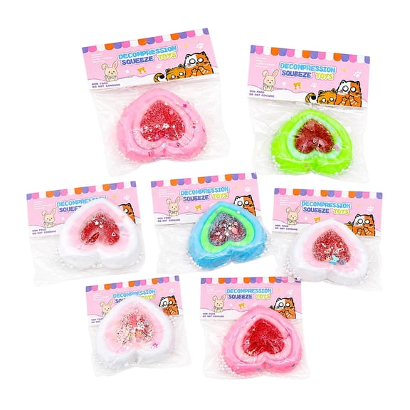 Heart Squishy Squeeze Ball, Heart Shaped Squishy Squeeze Ball Glitter Strawberry Slow Rising Stress Relief Sensory Anti Anxiety Hand Exerciser Desk Gadget for Office Party Favors, random 1 style