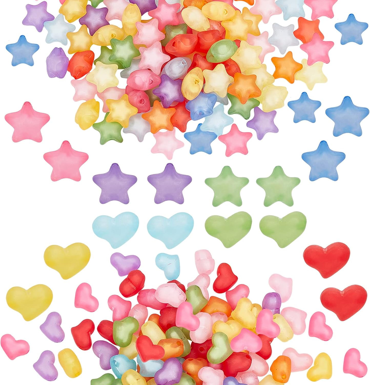 Heart Star Acrylic Frosted Beads 200pcs Transparent Bead in Bead Spacer Beads Candy Color Craft Beads for Bracelet DIY Jewellery Supplies Hair Braids Hole: 3mm