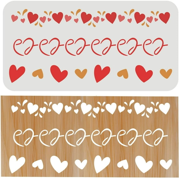 Heart Stencils For Painting 11.8x5.9 inch Reusable Wall Border Stencil Plastic Connected Love Hearts Craft Stencil Template Anniversary Birthday Decoration for DIY Scrapbooking Wall Tile Making DIY