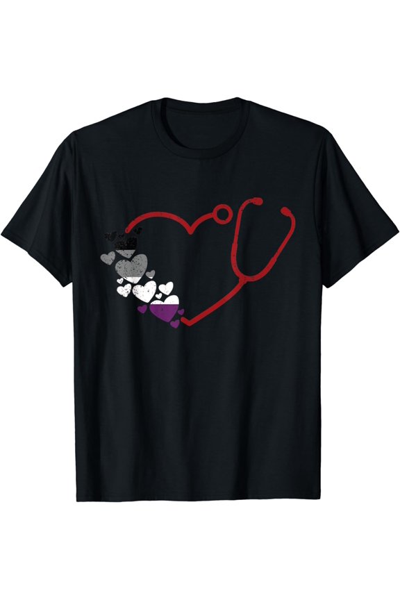 Heart Stethoscope Asexual LGBT-Q Gay Pride RN Nurse Nursing T-Shirt