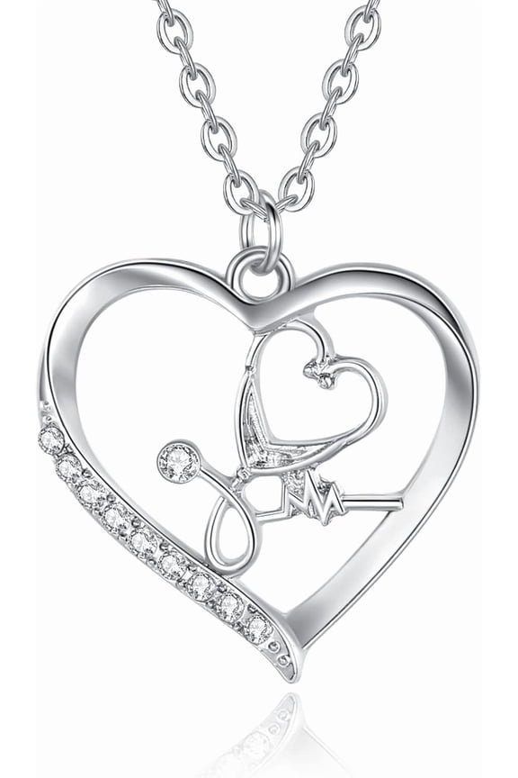 Heart Stethoscope Best Nursing Necklace Engraved Always in my Heart Heartbeat Nurse Necklace for Women Doctor Medical Student Graduation Nurse Gift[k748]