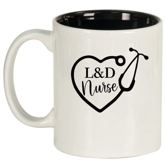 Heart Stethoscope L&D Nurse Labor Delivery Ceramic Coffee Mug Tea Cup Gift for Her, Sister, Wife, Boss, Coworker, Best Friend, Birthday, Cute, Graduation, Retirement (11oz White)