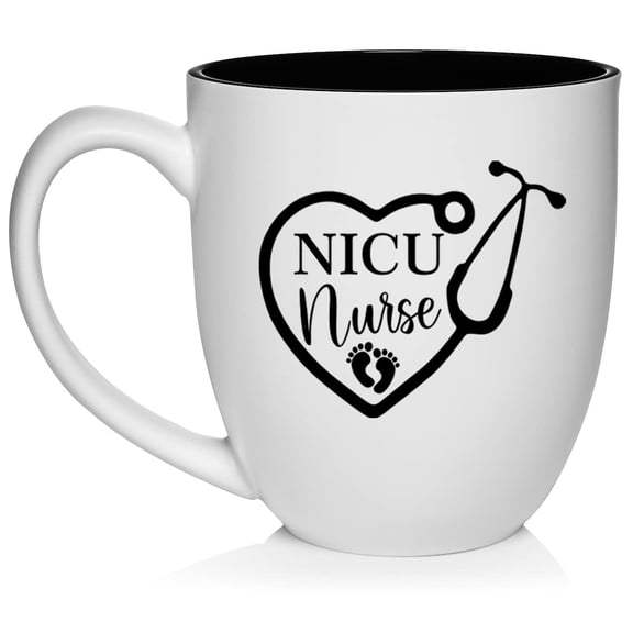 Heart Stethoscope NICU Nurse Neonatal Ceramic Coffee Mug Tea Cup Gift for Her, Sister, Wife, Boss, Coworker, Friend, Birthday, Cute, Graduation, Retirement, Nursing (16oz White)