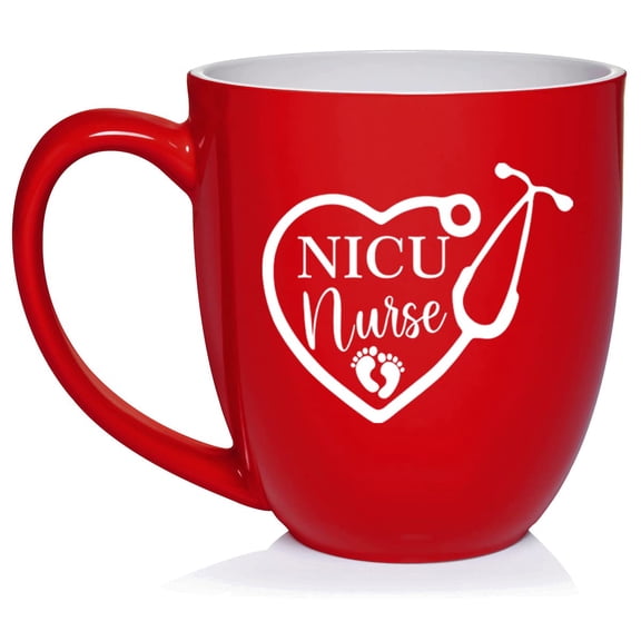 Heart Stethoscope NICU Nurse Neonatal Ceramic Coffee Mug Tea Cup Gift for Her, Sister, Wife, Boss, Coworker, Friend, Birthday, Cute, Graduation, Retirement, Nursing (16oz Red)