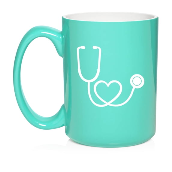Heart Stethoscope Nurse Doctor Ceramic Coffee Mug Tea Cup Gift for Her, Sister, Wife, Boss, Coworker, Friend, Birthday, Cute, Graduation, Housewarming, Physician (15oz Teal)