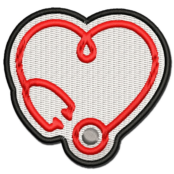 Heart Stethoscope Nurse Essential Worker Doctor Applique Multi-Color Embroidered Iron-On Patch - 2.0 Inch Mini