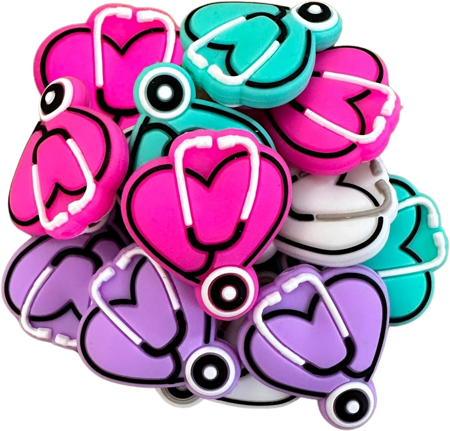 Heart Stethoscope Silicone Focal Bead Set 12 Pc Mixed Pack Bulk