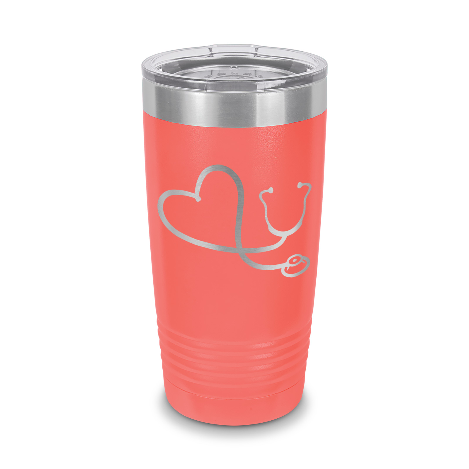 Heart Stethoscope Tumbler 20 oz Laser Engraved w/ Clear Lid