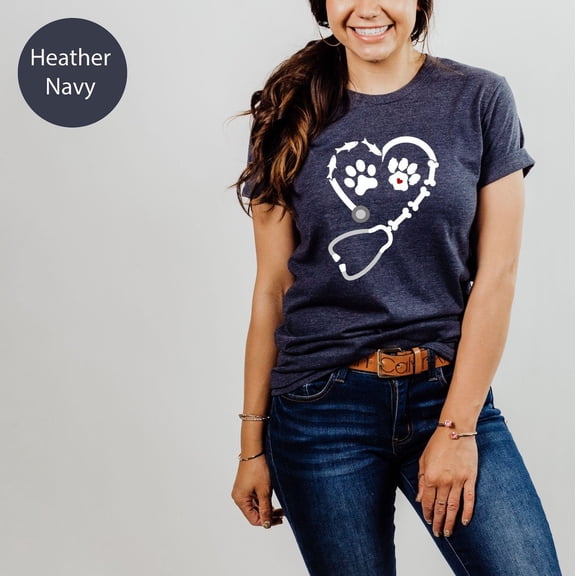 Heart Stethoscope Vet Tech Shirt - Animal Lover Tee All Size S-5Xl