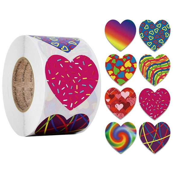 Heart Stickers 1 Roll Valentines Stickers Adhesive Heart Shaped Valentines Day Stickers Decorative Valentine Stickers for Wedding Anniversary Valentine's Day Decorations Gifts Heart Stickers Candy