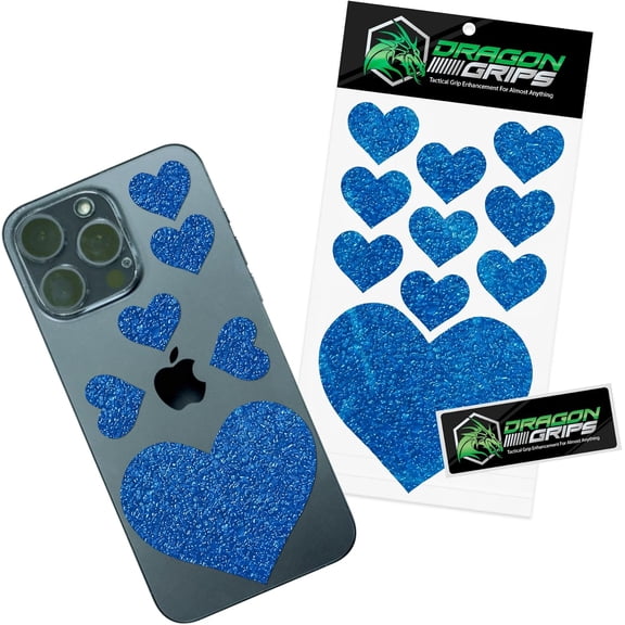 Heart Stickers - 10 Pcs Blue Heart-Shaped Rubberized Grip Stickers - Waterproof, Multi-Purpose, Non-Slip, Textured Cell Phone Grip Tape for Laptop, Mouse, Tablet, iPad, iPhone Case