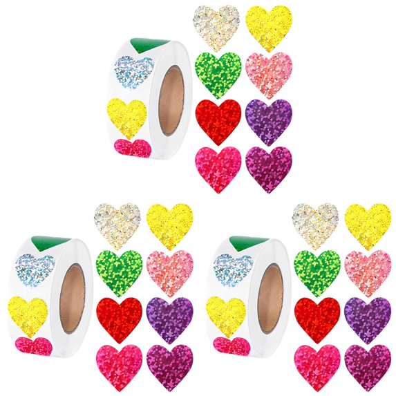 Heart Stickers,Glitter Stickers - 500Pcs 1Inch Valentines Day Heart Stickers,Glitter Colored Heart Shape Sticker for Love Incentive Sticker for Envelope Seal Card Birthday Wedding(3 Roll)