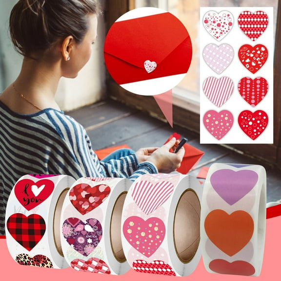 Floleo Heart Stickers Roll 1 Inch Heart Label Decals Self Adhesive Love Stickers Decorations For Valentine St.Patrick Wedding Anniversaries Envelopes Seal Tags Birthday Party Decoration