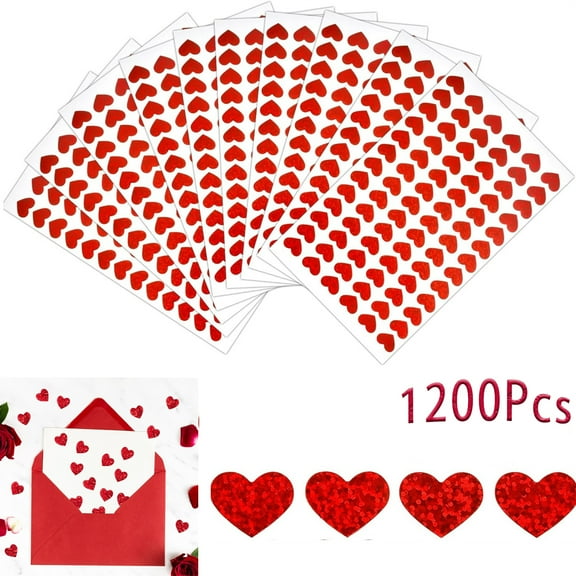 Heart Stickers,Tutuviw 1200Pcs Glitter Red Heart Sticker,Self-Adhesive Mini Heart Love Stickers Decorative,20 Sheets Permanent Love Labels for Reward Valentine's Day Envelopes Gift Box