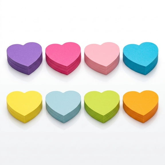 Heart Sticky Notes, 3x3 in Self-Stick Memo Pads, 8 Colorful Pads with 82 Sheets Each, Cute Desk Accessory for Office Home, Removable Adhesive Notes for Journals Planners Calendars, Multicolor