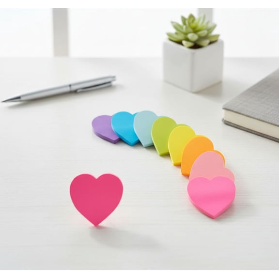 Heart Sticky Notes 3x3 in, 8 Pads, Super Cute Bright Color Strong Adhesive Post, Clean Removal, 82 Sheets/pad