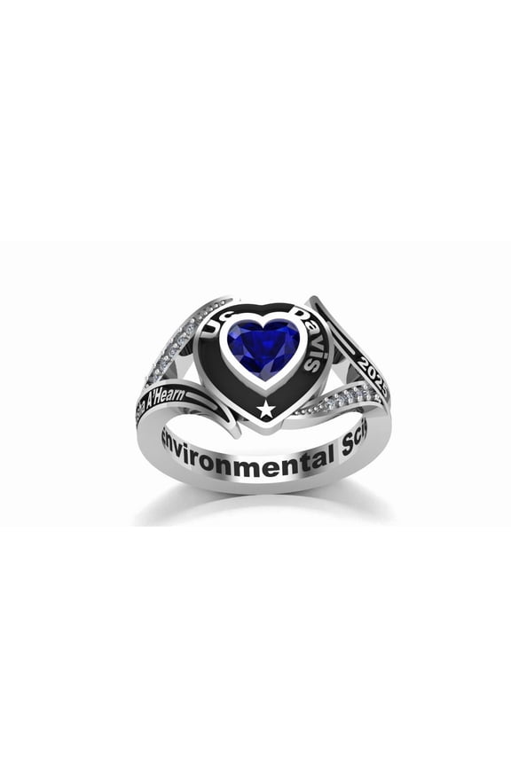 Heart Stone High School Class Ring, Graduation Ring for Students, College or University Jewelery, Senior Junior Gift - Personalized Birthstone & Customized Name,Pattern Engraving