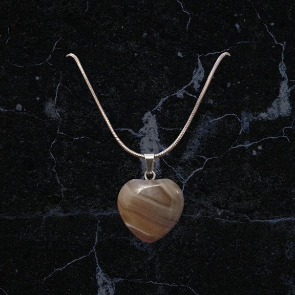 Heart Stone Pendant Necklace (Tan/Brown stripe)