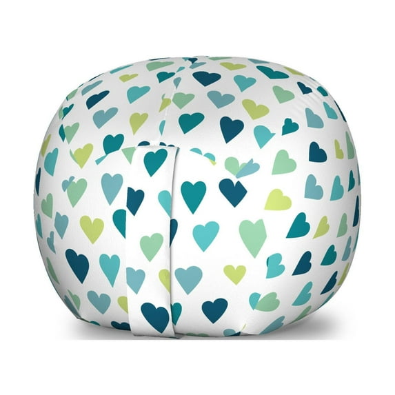 Heart Storage Toy Bag Chair, Repetitive Love Romance Multicolored Simplistic Doodle Style, Stuffed Animal Organizer Washable Bag, Small Size, Almond Green Turquoise, by Ambesonne