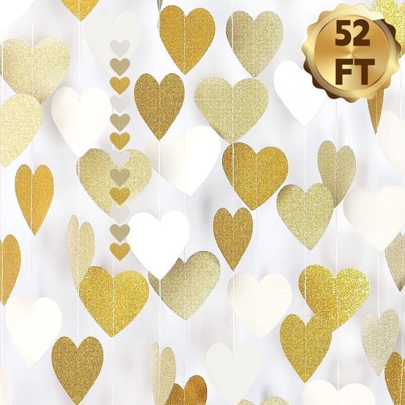 Heart Streamers Garland, Versatile Decor for Special Occasions, Party, Bridal Shower, Rose Gold PVC