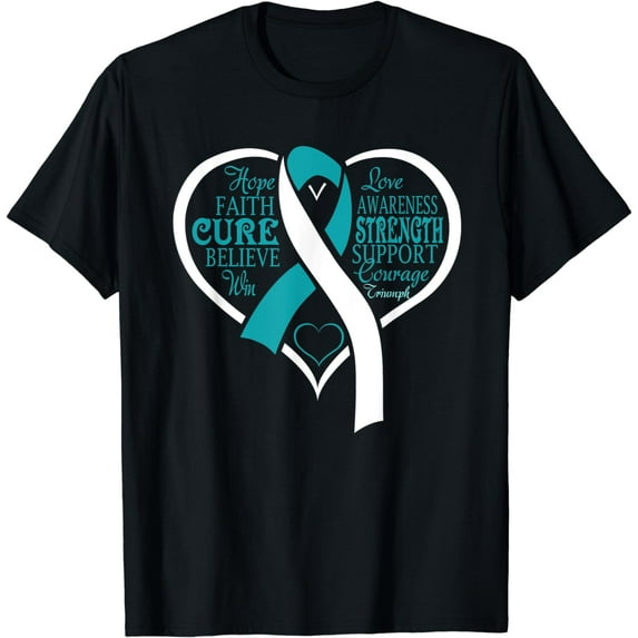 Heart Strength Cervical Cancer Warrior Awareness Ribbon T-Shirt