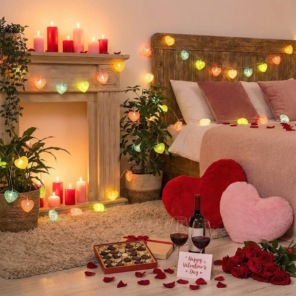 Heart String Lights, LED Fairys Lights with Romantic Crackle Designed, 59.06in Moods Lighting for Bedroom Decor, Photo Backdrops & Special Occasion