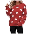 thumbnail image 1 of Heart Stripe Patchwork Sweater for Women Fall Long Sleeve Crewneck Knitted Tops Fall, 1 of 5