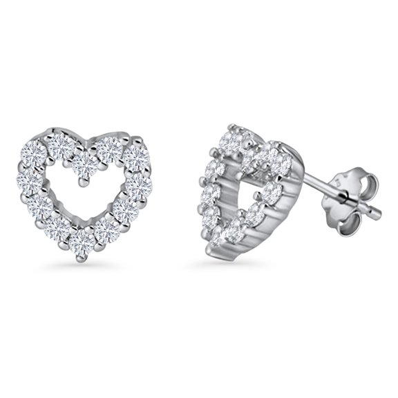 Heart Stud Earrings CZ 925 Sterling Silver 8mm