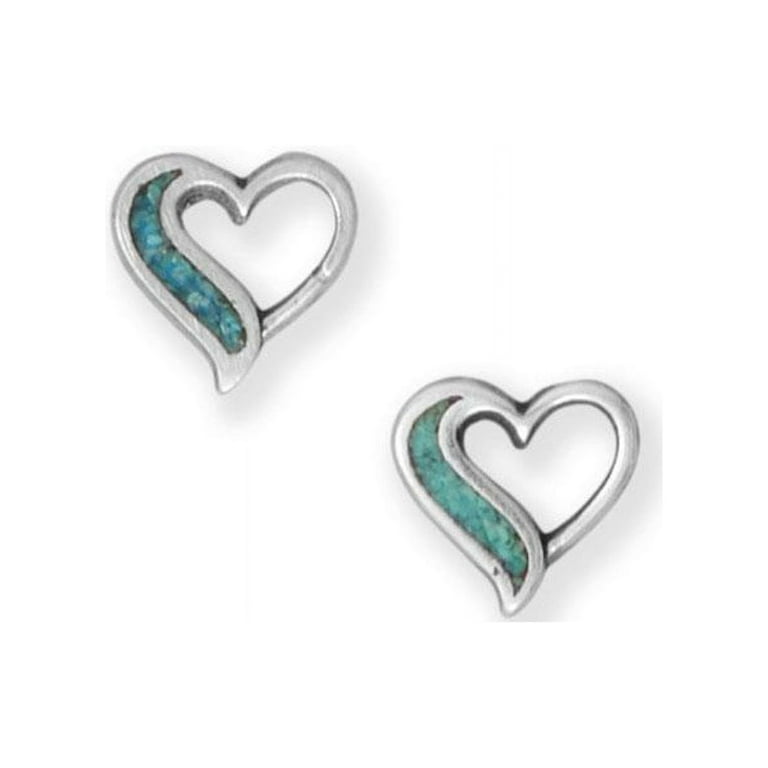 Heart Stud Earrings with Turquoise Chip Inlay Heart Stud Earrings with Turquoise Chip Inlay