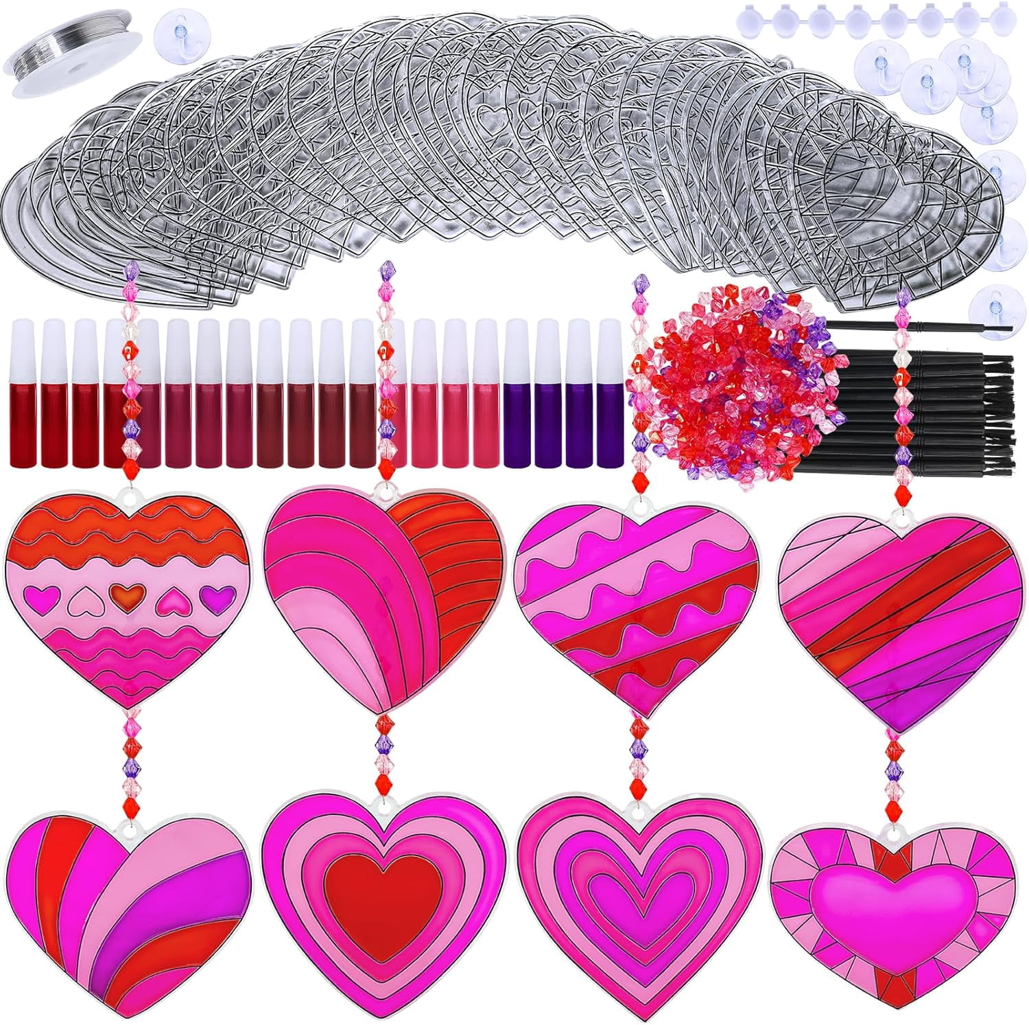 Heart Suncatchers Ornaments Decorations DIY Window Paint Art Stickers Craft Kits for Valentine's Day Classroom Activities Art Project Party Favors Gift Exchange