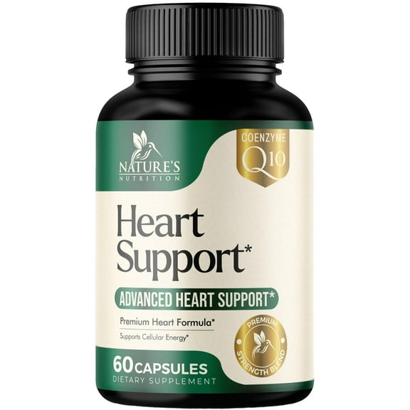 Heart Health Supplement 1650mg Complete Heart Support Formula for Women & Men - with CoQ10, B Vitamins, L-Arginine, Hawthorn & Resveratrol - Natural Nitric Oxide & Energy Production 60 Capsules