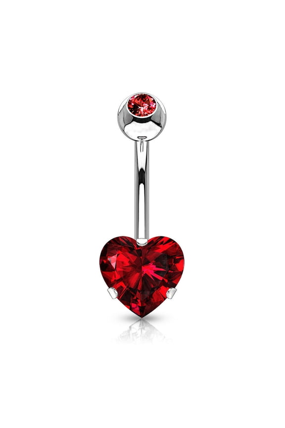 Heart Surgical Steel Prong Belly Button Ring Navel Naval Set Red