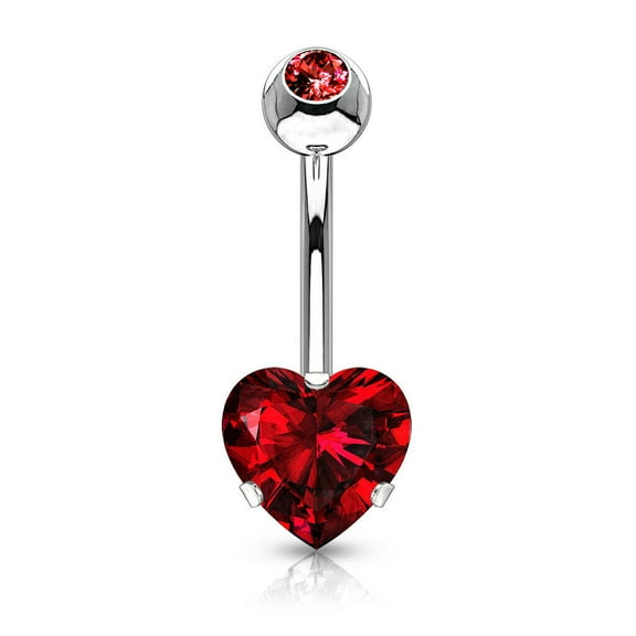Heart Surgical Steel Prong Belly Button Ring Navel Naval Set Red