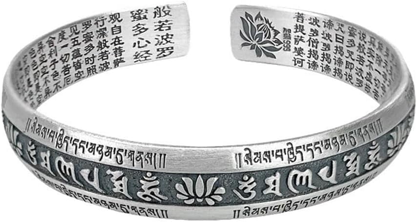 Feng Shui Lotus Heart Sutra Bracelet - Adjustable Silver Buddhist Mantra Lucky Amulet For Women & Men