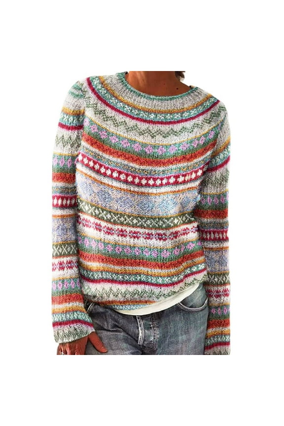 Heart Sweater for Women Colorblock Striped Tops Cute Graphic Sweater Colorful Sweater Boho Winter Tops Boho Fair Isle Knit Sweaters Long Sleeve Top Pullover Jumper Tops Spring Outfits S-5Xl