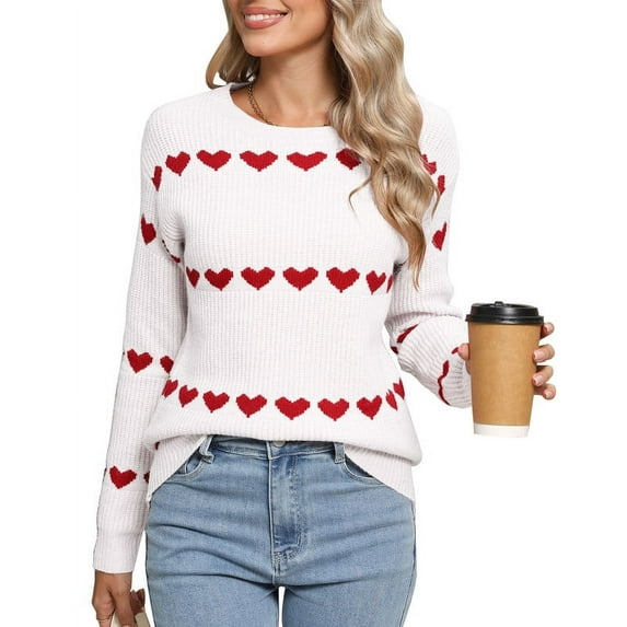 Heart Sweater for Women Valentine's Day Cute Crewneck Sweaters Casual Loose Lightweight Knit Pullover Jumper Tops Shermie